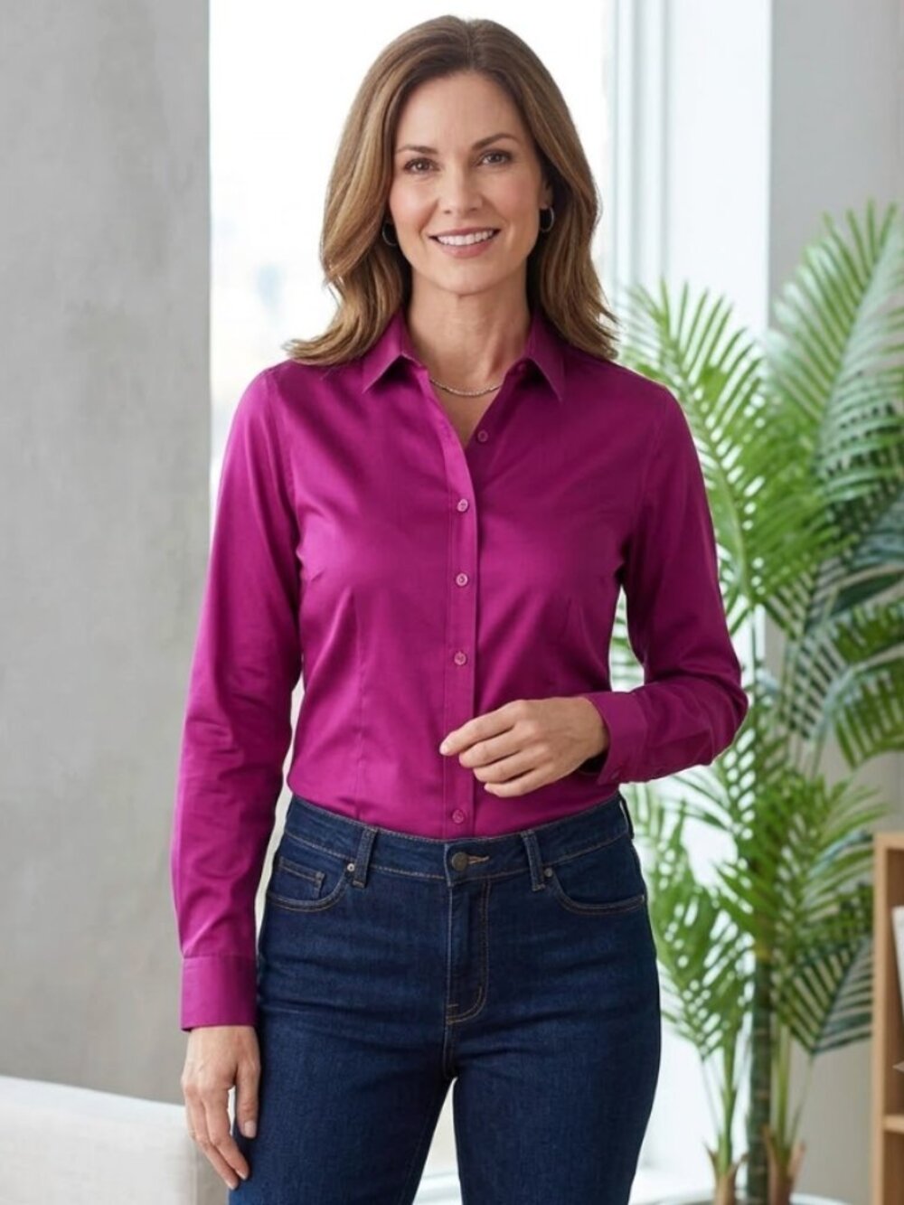 NWT Chico's | No Iron Sateen Caroline Long Sleeve Button Down Shirt Size US 14